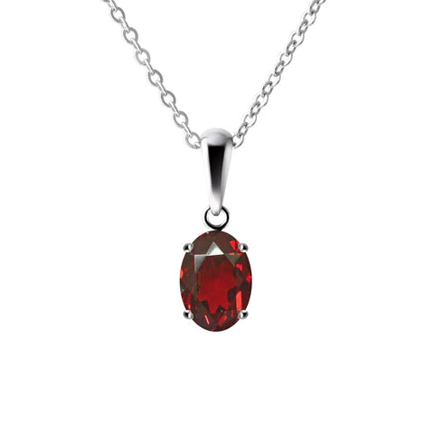 Sterling Silver Small & Dainty Oval Shape Natural Red Garnet Pendant Necklace. Length: 50cm