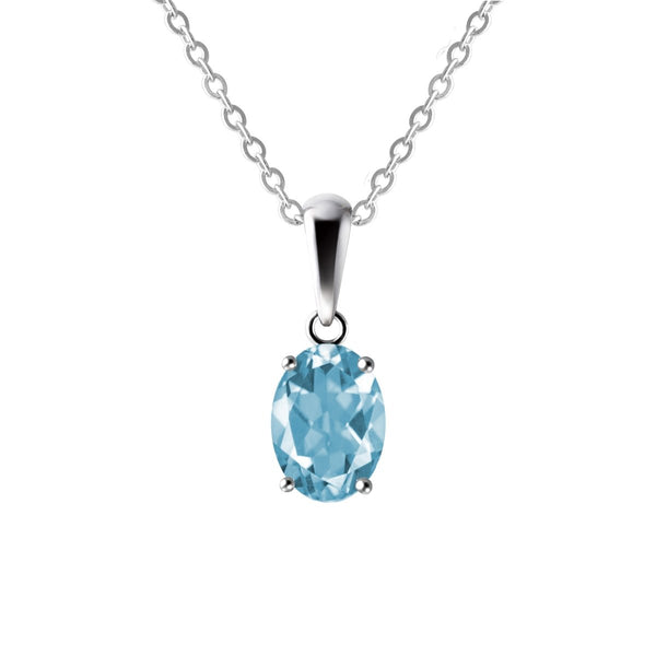 Sterling Silver Small & Dainty Oval Shaped Natural Sky Blue Topaz Gemstone Pendant Necklace Length: 50cm. Pendant Length: 1.4cm
