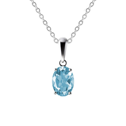 Sterling Silver Small & Dainty Oval Shaped Natural Sky Blue Topaz Gemstone Pendant Necklace Length: 50cm. Pendant Length: 1.4cm