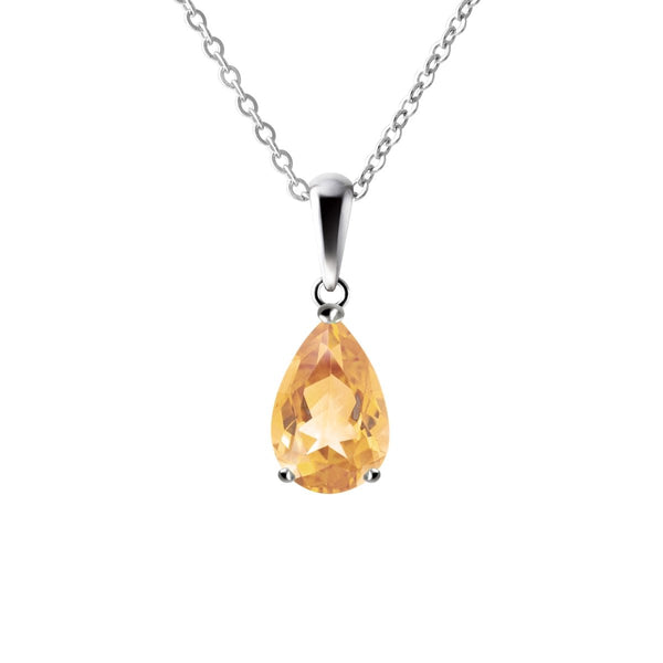 Sterling Silver Small & Dainty Pear Shape Natural Citrine Gemstone Pendant Necklace Length: 50cm. Pendant Length with bale: 1.5cm