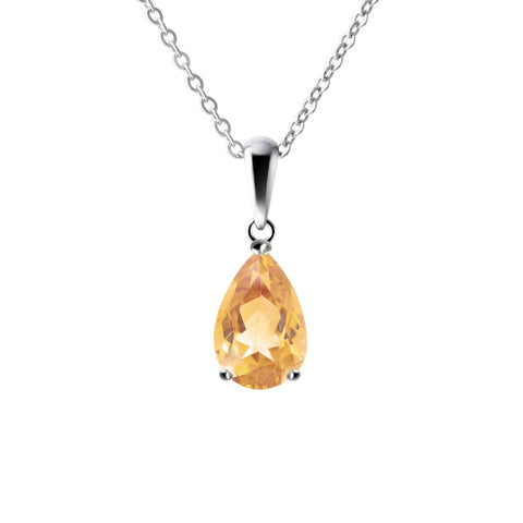 Sterling Silver Small & Dainty Pear Shape Natural Citrine Gemstone Pendant Necklace Length: 50cm. Pendant Length with bale: 1.5cm