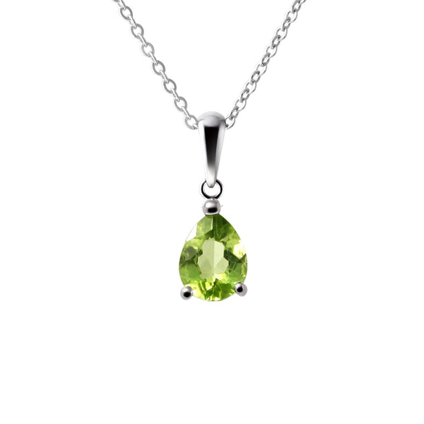 Sterling Silver Small & Dainty Pear Shape Natural Peridot Gemstone Pendant Necklace