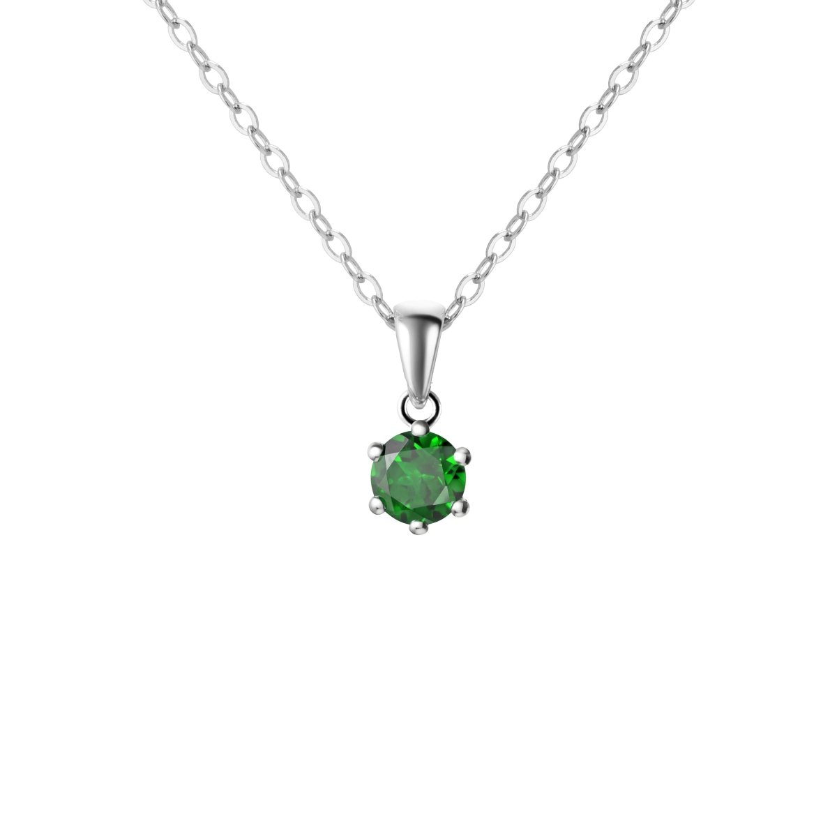 Sterling Silver Small Dainty Round Genuine Emerald Gemstone