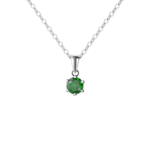 Sterling Silver Small & Dainty Round Genuine Emerald Gemstone Pendant Necklace. Length: 50cm. Pendant Length with bale: 1.6cm