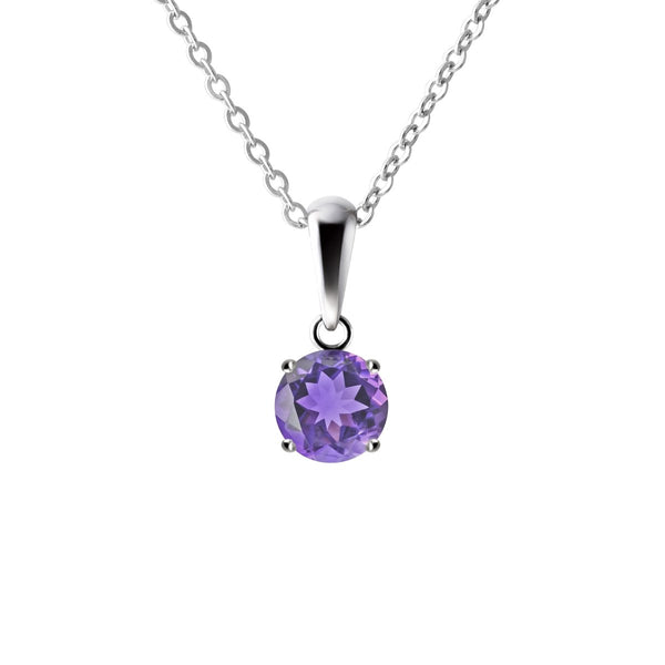 Sterling Silver Small & Dainty Round Natural Amethyst Gemstone Pendant Necklace Length: 50cm. Pendant Length with bale: 1.1cm