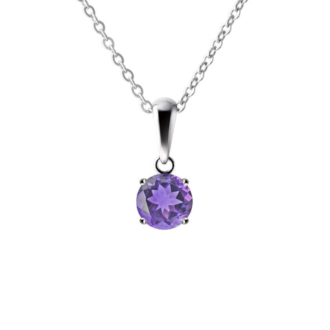 Sterling Silver Small & Dainty Round Natural Amethyst Gemstone Pendant Necklace Length: 50cm. Pendant Length with bale: 1.1cm