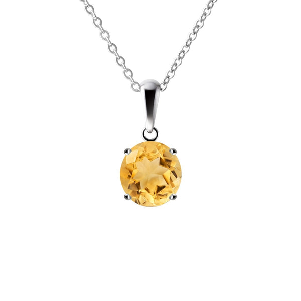 Sterling Silver Small & Dainty Round Natural Citrine Gemstone Pendant Necklace. Chain Length: 50cm. Pendant Length with bale: 1.4cm