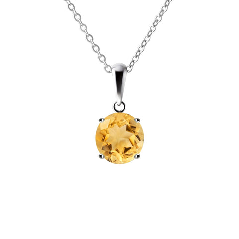 Sterling Silver Small & Dainty Round Natural Citrine Gemstone Pendant Necklace. Chain Length: 50cm. Pendant Length with bale: 1.4cm