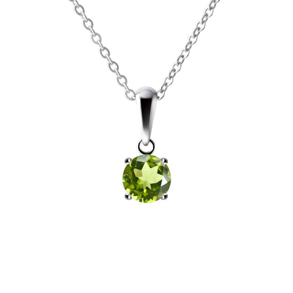 Sterling Silver Small & Dainty Round Natural Peridot Gemstone Pendant Necklace