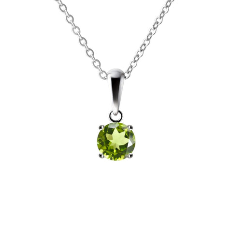 Sterling Silver Small & Dainty Round Natural Peridot Gemstone Pendant Necklace