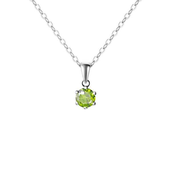 Sterling Silver Small & Dainty Round Natural Peridot Gemstone Pendant Necklace