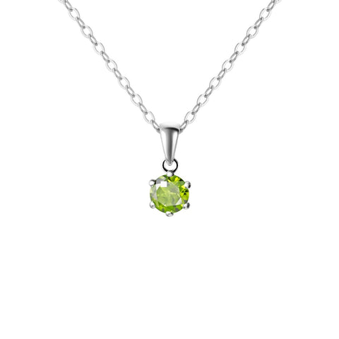 Sterling Silver Small & Dainty Round Natural Peridot Gemstone Pendant Necklace
