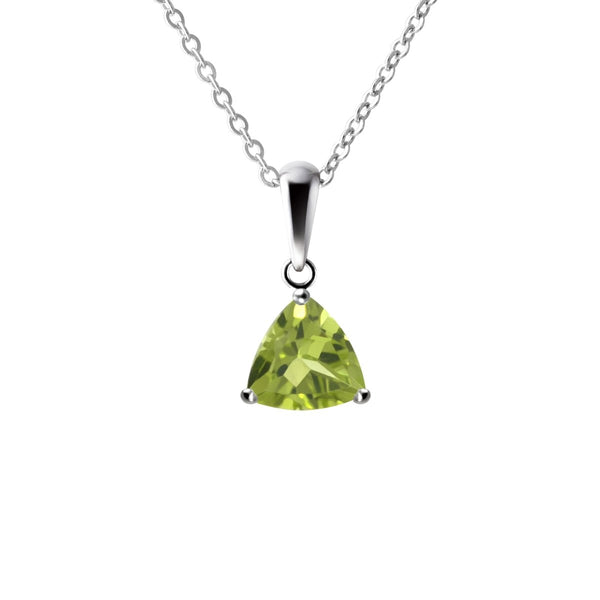 Sterling Silver Small & Dainty Trillion Shape Natural Peridot Gemstone Pendant Necklace 