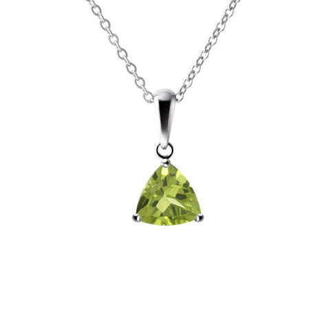 Sterling Silver Small & Dainty Trillion Shape Natural Peridot Gemstone Pendant Necklace 