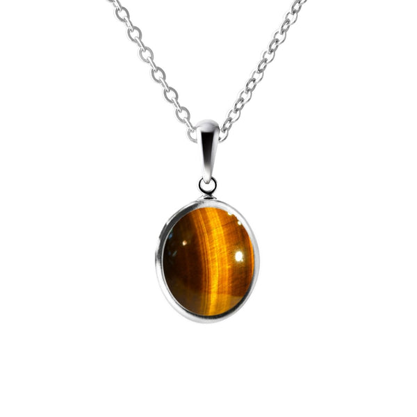 Tiger Eye Oval Gemstone Pendant Necklace on Sterling Silver
