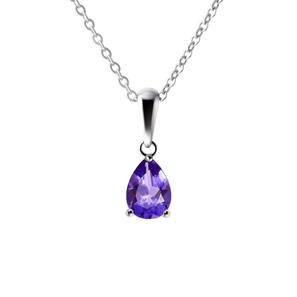 Amethyst Pear Pendant on Silver Chain
