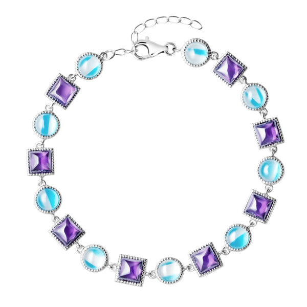 Franki Baker Bracciale Tennis In Argento 925 E Opale Di Fuoco Bianco - 19 Cm Con Clip Di Sicurezza