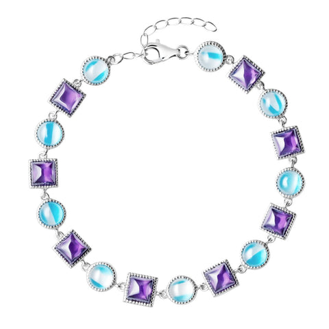 Topaz & Amethyst CZ on Sterling Silver Tennis Bracelet. Size: 19cm - Franki Baker Jewellery