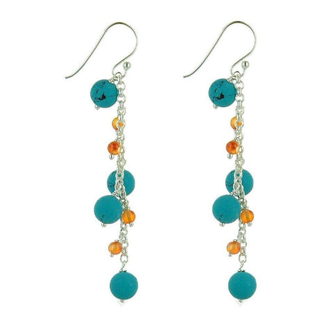 Turquoise, Carnelian and Sterling Silver Dangle Earrings - Franki Baker Jewellery