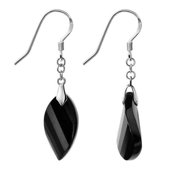 Twisted Marquise Cut Black Agate Drop Sterling Silver Earrings - Franki Baker Jewellery