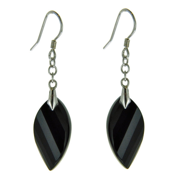 Twisted Marquise Cut Black Agate Drop Sterling Silver Earrings - Franki Baker Jewellery