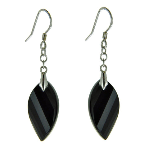 Twisted Marquise Cut Black Agate Drop Sterling Silver Earrings - Franki Baker Jewellery
