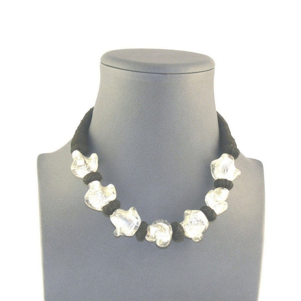 Unusual White and Silver Glass Bead Choker - Franki Baker Jewellery