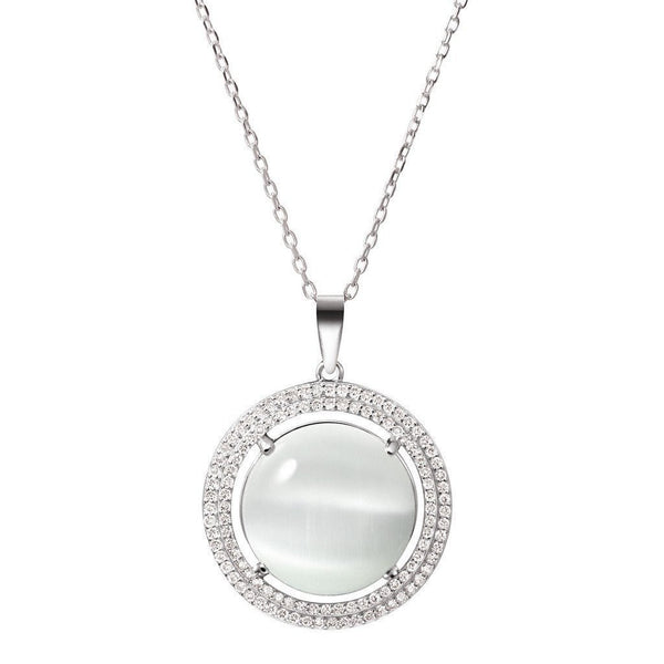 White Cat's Eye and Crystal Sterling Silver Pendant & Chain Necklace - Franki Baker Jewellery