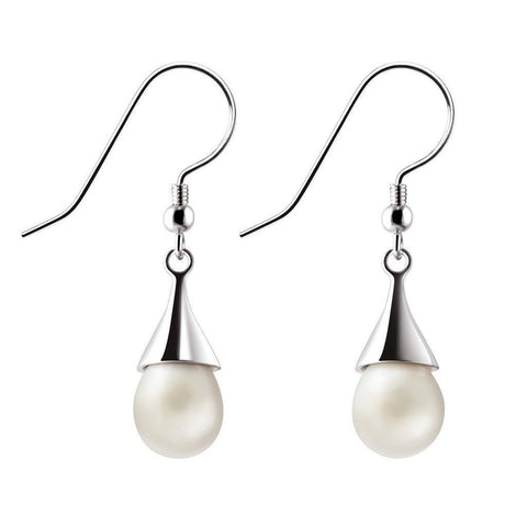 White Pearl and 925 Sterling Silver Drop Earrings - Franki Baker Jewellery