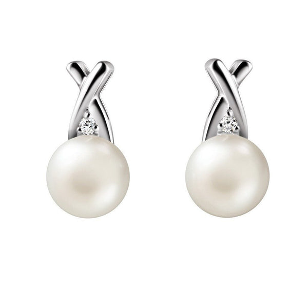 White Pearl and 925 Sterling Silver Kiss Detail Stud Earrings - Franki Baker Jewellery