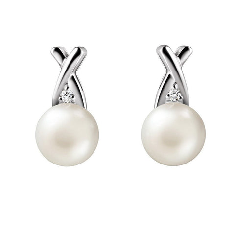White Pearl and 925 Sterling Silver Kiss Detail Stud Earrings - Franki Baker Jewellery