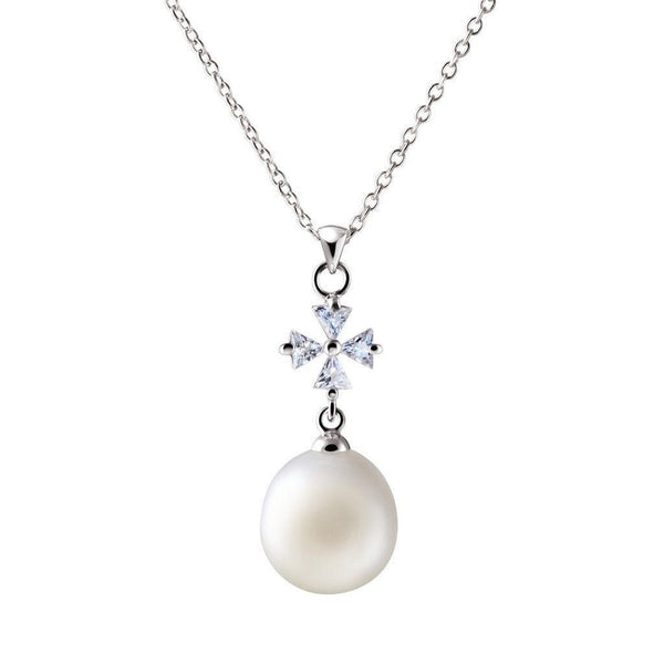 White Pearl and Simulated Diamond Cross Earrings and Pendant Set in Sterling Silver - Franki Baker Jewellery