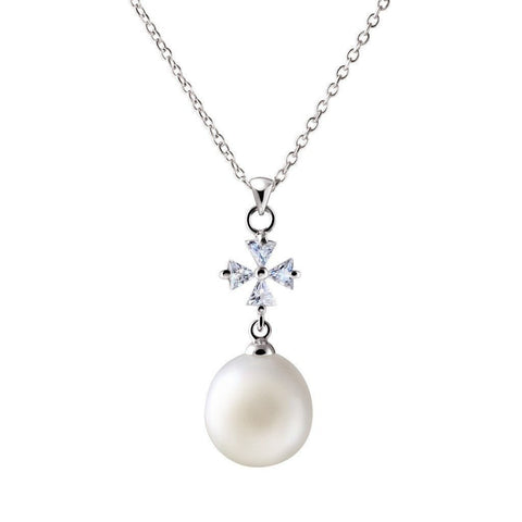 White Pearl and Simulated Diamond Cross Pendant on Sterling Silver Chain - Franki Baker Jewellery
