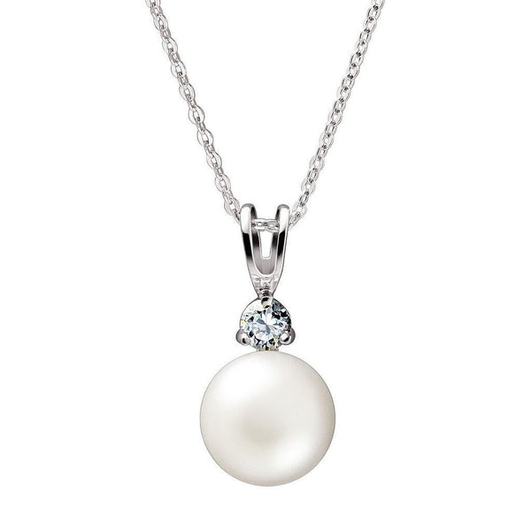 White Pearl, Cubic Zirconia and Silver Pendant Necklace and Earrings Set - Franki Baker Jewellery