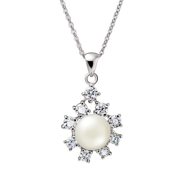 White Pearl, Cubic Zirconia and Sterling Silver Flower Pendant - Franki Baker Jewellery