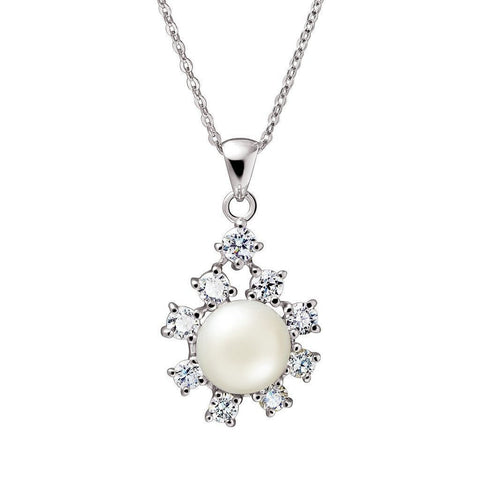 White Pearl, Cubic Zirconia and Sterling Silver Flower Pendant - Franki Baker Jewellery